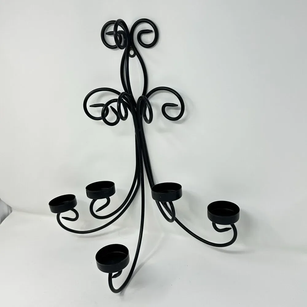 Elegant Black Metal 5 Candle Wall Sconce for Votives, Tealights, or Flameless